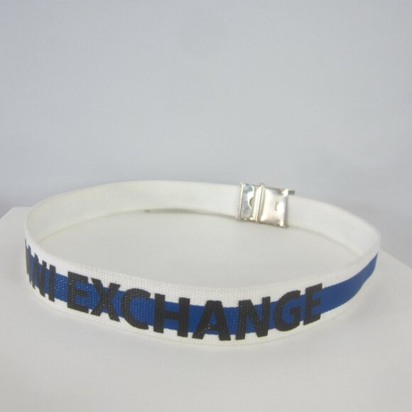 Armani Exchange Mens L White Blue Black Canvas Belt Adjustable Buckle 35 - 40 - Picture 7 of 8